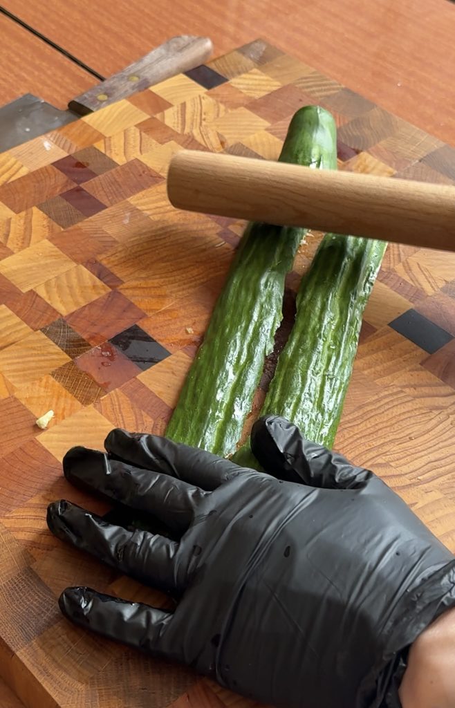 smashing cucumber for Chinese cucumber salad for Chinese cucumber salad