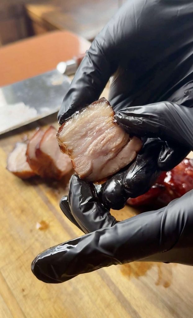 juicy pork belly for The Best Char Siu Pork (Red BBQ Pork) recipe by Sam Low